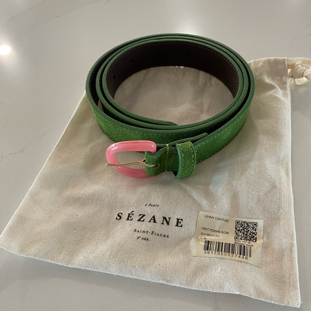 Sézane green suede belt with pink buckle - size 95